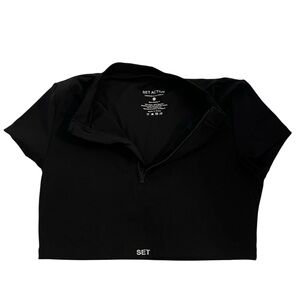 SET Active Jet Black Zip Crop Top